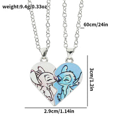 Couple's Stitch Heart Necklace - Gold & Silver Angel And Stitch Cute Style Jewelry Pendant Gift for Girls