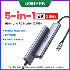 UGREEN USB HUB 4K120Hz DP Type-C to 4K60Hz 2xHDMI SD/TF RJ45 3.5mm USB3.2 Gen2 10Gbps Data for Laptop Dell HP Lenovo Accessories