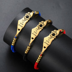 Dreamtimes Israel Mid-east Map Star of David Jewish Bracelet Hexagram Adjustable Rope Chain Women Bangle Stainless Steel Jewelry