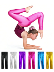 Glow Kids Dance Pants Girls Ballet Training Leggings with Sparkle Children's High Waist Yoga Pants Kids Stretchy Gymnastics Wear