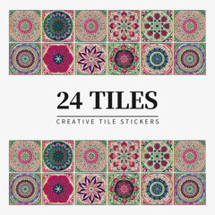 24 pieces of Mandala Retro Pattern Glossy Self-adhesive Tile Stickers for Kitchen and Bathroom Removable Waterproof Wall Sticker Home Decor