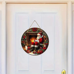 Vintage Santa Claus Circular Wooden Sign, Suitable for Homes, Living Rooms, Garages, Coffee Shops, Christmas Decorations, Gifts