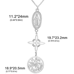 Triple Protection Necklace Virgin Mary Witch Knot Pentagram Tetragrammaton  Stainless Steel Double-side Jewerly
