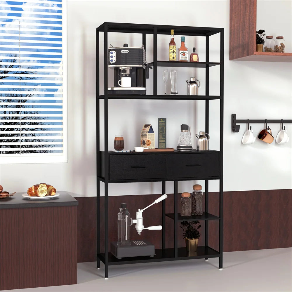 Extra Large Vintage Industrial Bookcase Tall Shelf Metal Kitchen Display Cabinets Display Unit with Cabinet and Drawer Kitchen Open Display Kitchen & Dining Furniture Office Furniture