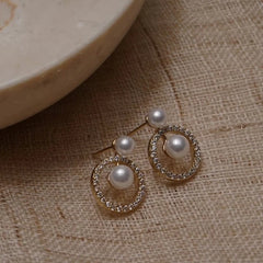 14K Gold Zircon Pearl Twist Stud Earrings for Women