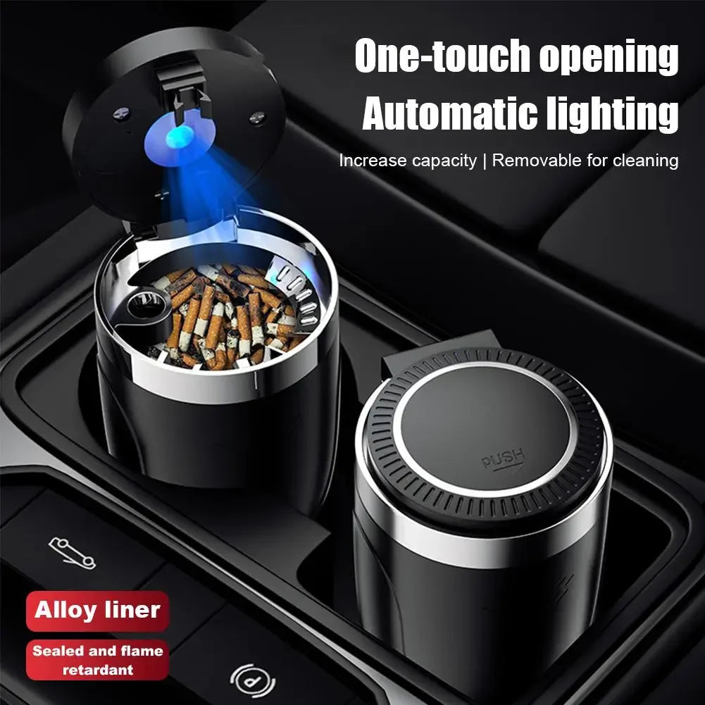 Universal Car Ashtray with LED Light Smokeless Aluminum Cup