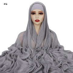 Ramadan Crinkle Rayon Hijabs with Cap Muslim Hijabs for Women Shawls Solid Instant Headscarf Wraps Stripe Islamic Turban Foulard