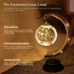 1pc Ramadan Table Lamp Gold Moon Decorative Night Light With Hanging Star or Ball Battery Powered Perfect For Home Bedroom Decor