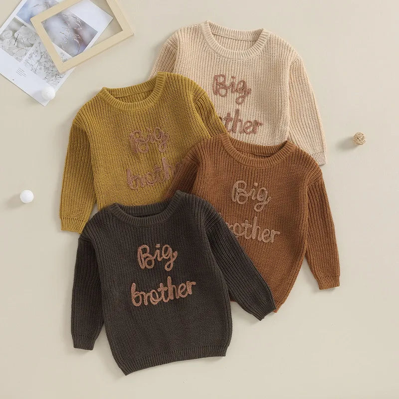 1-5years Toddler Boys Autumn Winter Sweater Long Sleeve Letter Embroidery Pullover Knitwear