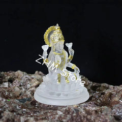 11cm White/Blue Resin Indian Lakshmi Buddha Statue, Mini SIze Delicate Auspicious Figurine of Buddhist Tailsman