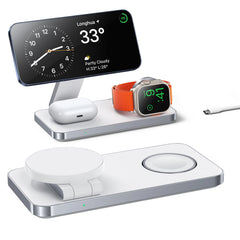 Magnetic 3 in 1 Fast Wireless Charger Stand Foldable Charging Station For iPhone 16 15 14 13 12 Apple Watch 9 8 7 6 Airpods Pro