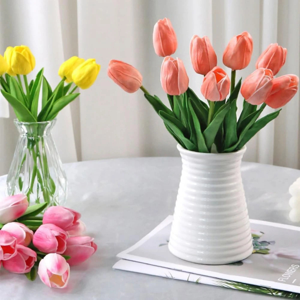 3/5PCS Artificial Flowers Real Touch Tulip Scrapbooking Vases Home Decor Wedding Garden Rose Arch Garland  Mother's Day Bouquets Home Decor, Plants & flowers