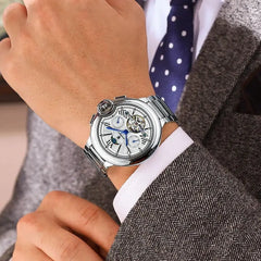 POEDAGAR Luxury Business Male Watch Date Week Stainless Steel Tourbillon Men Clock Waterproof Automatic Mechanical Men's Watches