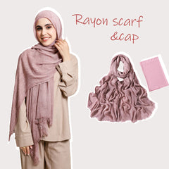 Ramadan Crinkle Rayon Hijabs with Cap Muslim Hijabs for Women Shawls Solid Instant Headscarf Wraps Stripe Islamic Turban Foulard