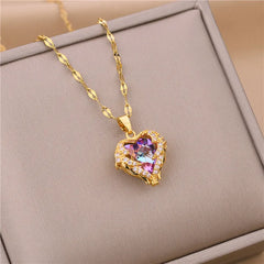 New In Light Luxury Zircon Crystal Stainless Steel Necklace Korean Fashion Sweet Sexy Female Clavicle Chain Jewelry