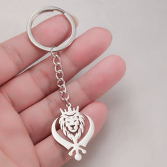 My Shape Fashion Lion King With Sikh Symbol Khanda Keychain Stainless Steel Animal Key Ring Bag Accessories Hip Hop Jewelry Gift
