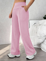 Women's Plain Loose Straight Leg Pants, Wide Leg High Waist Sporty Casual Sweatpants with Pockets, Comfortable Daily Wear Casual
