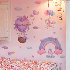 Rainbow Hot Air Balloon Unicorn Star Cloud Love Wall Decor Self-Adhesive Sticker for Girl's Bedroom Dormitory Decor