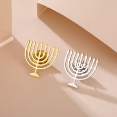 Jewish Menorah Candle Holder Brooch for Women Men Stainless Steel Faith Lamp Shirt Suit Badge Pin Religious Judaica Accessories