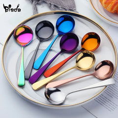 6/8/11Pcs Stainless Steel Soup Spoons Round Dessert Spoon 11 Colors Spoons Set Ice Cream Scoop Spoon In Party Dinnerset Kitchen Tools, Cooking Utensils