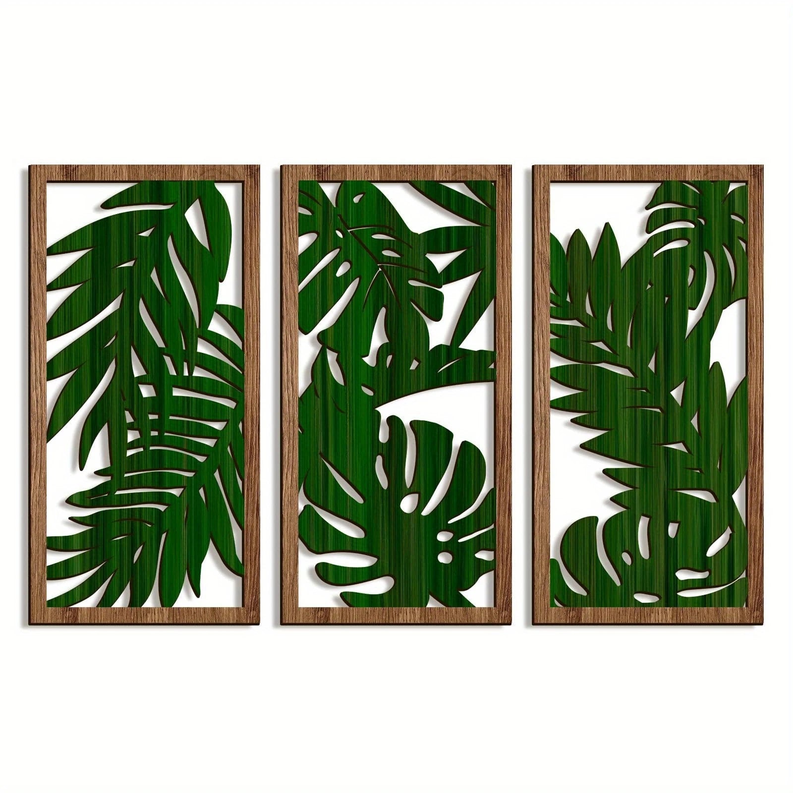 3pcs Boho style Hollow Wood Retro Rustic Leaf Pattern Wall Hanging Art Living Room Bedroom Wall Hanging Home Decoration