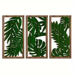 3pcs Boho style Hollow Wood Retro Rustic Leaf Pattern Wall Hanging Art Living Room Bedroom Wall Hanging Home Decoration