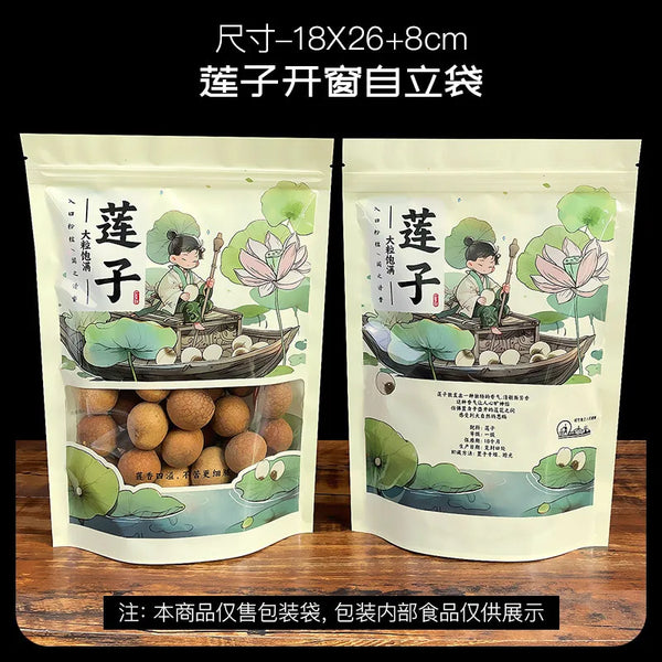 New White Lotus Seeds Self-Standing Bag Food Grade Window 500g One Pound Dry Lotus Seeds Sealed Bag Colorful Printing Packaging