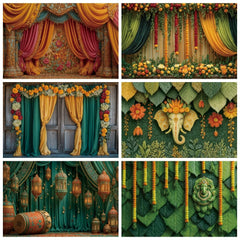 Indian Garlands Diwali Backgrounds Marigold Flowers Curtain Puja Ganpati Pooja Traditional Birthday Wedding Party Decor Backdrop