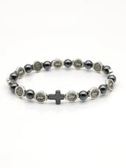 VILLWICE Catholic Rosary Bracelet St. Benedict Medal Cross Prayer Bracelets Hematite Beads Religion Jewelry Accessories