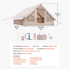 SucceBuy Inflatable Tents for Camp Easy Setup Blow up Tent with Hand Pump 300D Oxford Tent with Stove Jack Storage Bag Included