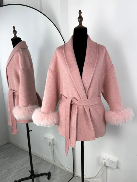 Tossy Fox Fur Wool Short Coat – Elegant Double-Sided Women Jacket