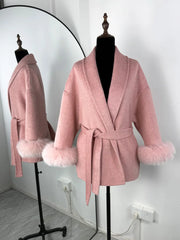 Tossy Fox Fur Wool Short Coat – Elegant Double-Sided Women Jacket