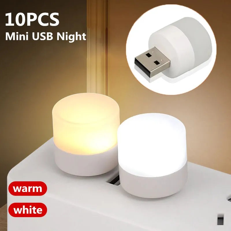 1/10Pcs Mini USB Night Light Warm White Eye Protection Book Reading Light USB Plug Computer Mobile Power Charging LED Night Lamp Home Decor