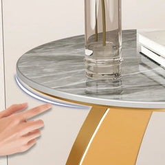Luxury Side Table Modern Round Coffee Table for Living Room Furniture & Balcony Multifunctional Couchside Drink Table with Geometric Base