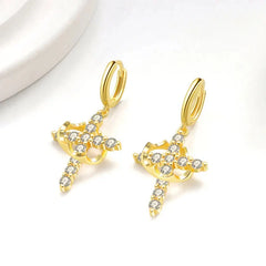 Luxury Rotatable Crown Zircon Cross Necklace Earrings Rings for Women Stainless Steel Cross Chain Christian Jewelry Prayer Gift