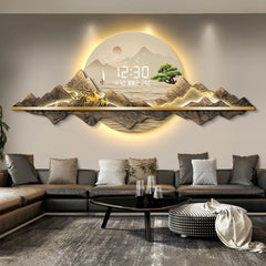 New Chinese style living room decoration painting 2025LED light clock wall mounted digital display electronic clock painting