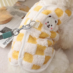 Winter Warm Pet Dog Coat Plaid Dog Clothes with D-ring Plush Pet Jacket for Small Medium Dogs Chihuahua Yorkie Costume