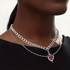 LATS 2pcs Can Be Assembled Heart and Sword Zircon Pendant Necklace for Men Couple Silver Gold Plated Choker Chain Jewelry