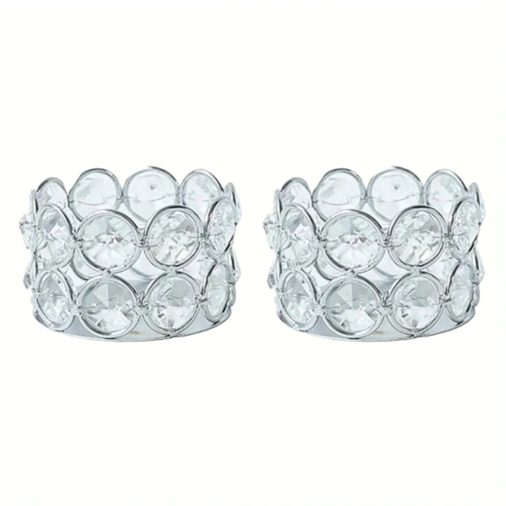 4pcs Silvery Golden Crystal Tealight Candle Holders for Home Table Bedroom Centerpiece Wedding Family Party Decor Creative Gifts