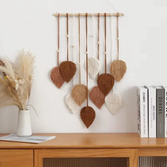 Handmade Woven Leaf Macrame Hanging Ornament Bohemian Cotton Rope Woven Walls Hanging Decoration For Bedroom Living Room Wall