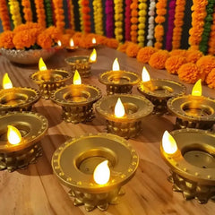 AB41-LED Diwali Diya Water Sensor Lights 24 Pcs, Waterproof Flameless Tea Lights For Home, Temple, Pooja, Return Gifts