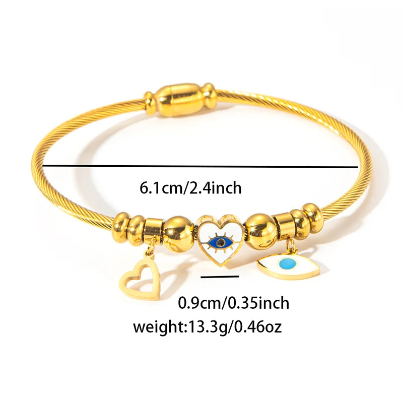 ANENJERY 316L Stainless Steel Colorful Eyes Heart Beads Drip Oil Pendant Bracelet for Women Men Personality Fashion Jewelry Gift