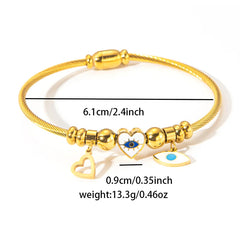 ANENJERY 316L Stainless Steel Colorful Eyes Heart Beads Drip Oil Pendant Bracelet for Women Men Personality Fashion Jewelry Gift