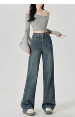 Women's Narrow Cut Wide Leg Jeans With High Waist And Hanging Feeling Straight Leg Casual Look Slim Contrasting Colors Pants