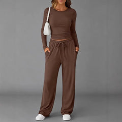 Women’s Casual Drawstring Long Sleeve Pant Set