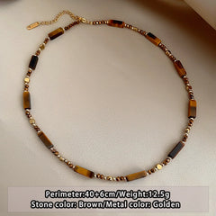 Retro Temperament Layered Tiger Eye Stone Pendant Necklace Stainless steel Double-Layer Chain Sets Jewelry