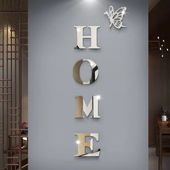 HOME Home Logo 3D Mirror Wall Sticker Butterfly Acrylic Mirror Wall Sticker 5PCS Art Entrance Decoration Home Decoration
