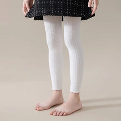 Spring Autumn Baby Girls Stretch Tight Leggings Cotton Solid Ruffle Ribbed Toddler Kid Pants For 0 to 12 Years