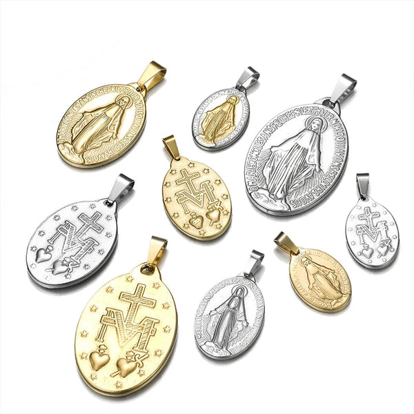 1Pc Stainless Steel Our Lady Virgin Mary Pendant Medalla Milagrosa Charms  Silver Color Religious Jewelry Accessories