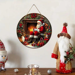 Vintage Santa Claus Circular Wooden Sign, Suitable for Homes, Living Rooms, Garages, Coffee Shops, Christmas Decorations, Gifts